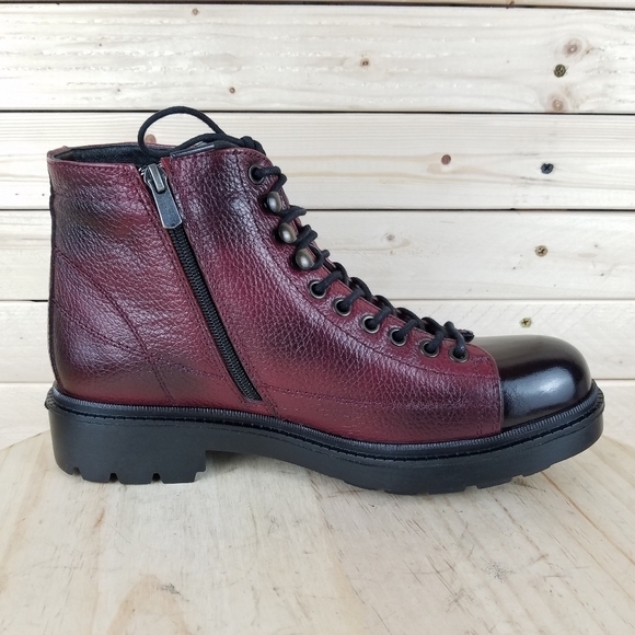 Men\'s Boots 9 M 100% Genuine Leather Burgundy Biker Paul Branco Side Zip Lace-up main image 5